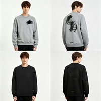 Sweat-shirt à col rond doublé zippé en coton épais, style streetwear vintage, imprimé graffiti brodé, manches raglan, ODM