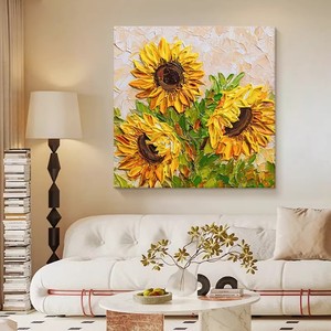 Modern Minimalist Sunflower Oil Painting Hand Painted Impressionism Style Living Room Wall Art <b>Frameless</b> Decorative Canvas - Product Image 2