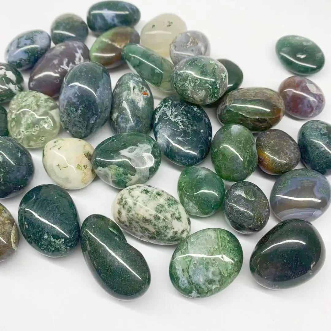 Wholesale Natural Polished Quartz Healing Tumbled Stones Gemstone Moss Agate Crystal Tumble Stones