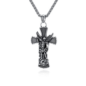 yunnique retro style Archangel St. Michael Michael <b>titanium</b> steel cross necklace, niche and unique archangel pendan - Product Image 5