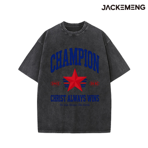 T-shirt en coton oversize délavé avec imprimé <span class=keywords><strong>Champion</strong></span> Christ Always Wins, style streetwear rétro, pour usage quotidien décontracté, entrepôt USA - Product Image 4