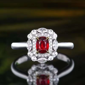 Joyería Fina, Anillo de Oro Blanco de 18K con Rubí Natural de 0.61CT, Certificado por GUILD, Joyería de Boda con Piedras Preciosas - Product Image 1