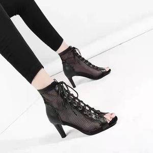 Botines de Malla con Tacón de Aguja y Punta Abierta para Verano Sandalias de Baile de Jazz para Principiantes con Cordones para Fiestas y Exteriores - Product Image 2