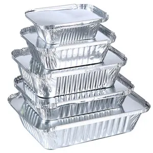 Factory wholesale disposable foil fast food tray boxes food grade aluminum foil food container with lids