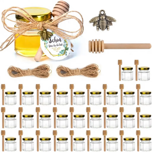 <span class=keywords><strong>Pot</strong></span> à miel classique en verre <span class=keywords><strong>de</strong></span> 45 ml avec cuillère à miel durable et écologique, pendentifs abeille et fer à cheval, compatible réfrigérateur – Cadeau <span class=keywords><strong>de</strong></span> mariage ou <span class=keywords><strong>de</strong></span> baby shower - Product Image 1