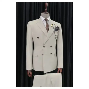 Abiti da uomo classici Beige doppiopetto 2 pz Set pantaloni Blazer da uomo abito casual smoking abiti da ballo - Product Image 3