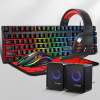 T-WOLF TF850 Pack de jeu RGB 5 en 1 Clavier Souris Casque Haut-parleur Tapis de souris Combo de jeu filaire pour PC