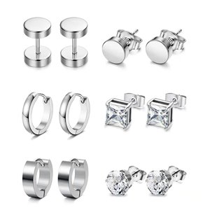 Juego de pendientes de acero inoxidable negro para hombre, aretes geométricos de 6 mm, joyería de regalo, piercing de moda - Product Image 2