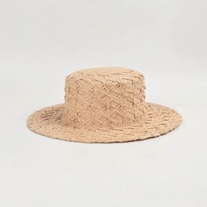 Breathable Hand Woven Retro Raffia Flat Straw Boater <b>Hat</b> Women Summer Holiday Wide Brim Sunshade Straw Boater <b>Hat</b> Wholesale - Product Image 1