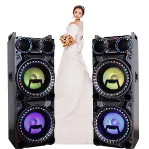 If-2819 üst moda ahşap çift hoparlör düğün 2x10 inç Karaoke Dj Subwoofer parti mikrofonlu hoparlör