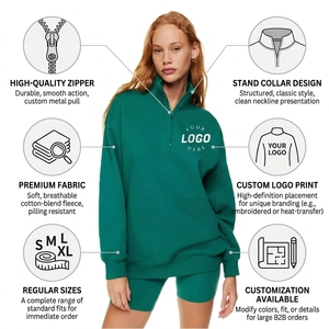 Felpa Personalizzata di Alta Qualità con Mezza Zip, Manica Lunga, Collo Alto, Pullover in Cotone, Abbigliamento da Palestra, Set da Donna - Product Image 2