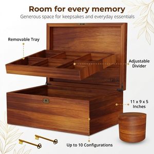 Custom Wood Storage Box OEM Laser Engraved <b>Wooden</b> <b>Treasure</b> <b>Chest</b> With Lock Removable Divided Tray for Keepsake Wholesale - Product Image 2