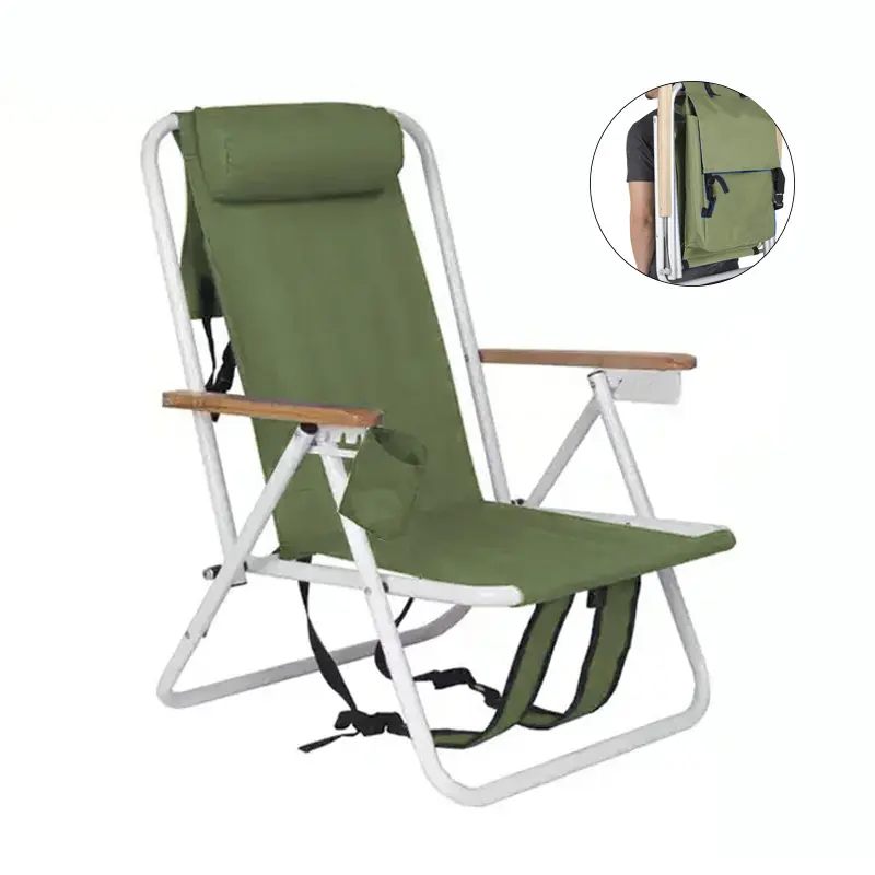 Mochila portátil plegable para exteriores, bolsa de almacenamiento para asiento de playa, sillas de playa plegables azules para acampar