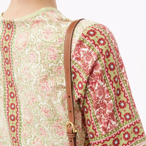 Blusa de manga larga de globo de estilo bohemio para mujer, Top informal de algodón con cordones delanteros y cuello redondo, diseño de estampado de verano tejido - Product Image 4