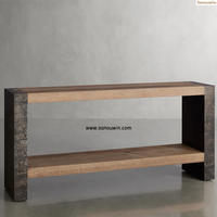 Table console d'intérieur écologique Chêne massif Acier oxydé naturel poli à la main Aspect patiné unique robuste