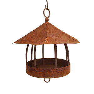 Mangeoire à oiseaux suspendue JH-Mech, design de toit rond, imperméable, en acier rouillé, mangeoire à oiseaux suspendue en métal pour l'extérieur, mangeoire à oiseaux suspendue au mur - Product Image 3