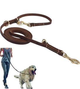 Sans enchevêtrement 2 animaux <span class=keywords><strong>de</strong></span> compagnie en cuir véritable chiens laisse glisser mains libres double démêler 360 Rotabl Double laisse pour chien avec 360 mousqueton pivotant - Product Image 1