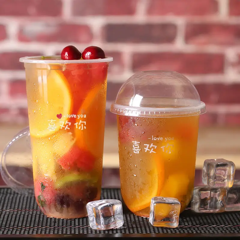 BTO 12Oz 16Oz 20Oz 24Oz PP Clear Beverage Smoothie Bubble Boba Tea Cups Plastic Cups With Lids