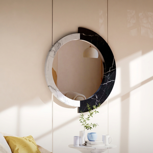 Contemporary Elegant <b>Round</b> Marble Vanity Mirror for Bathroom Modern Style Reflection Tool OEM MR-1002A-CALW+FOST - Product Image 1