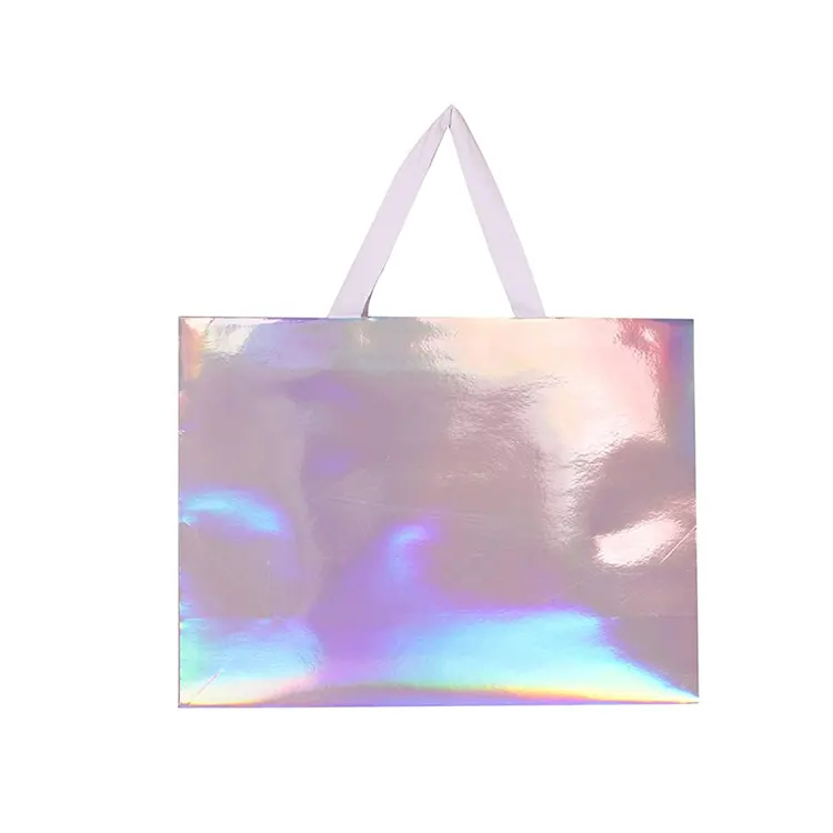Wholesale fashionable custom printed shopping holographic paper bags with logo