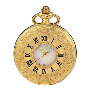Reloj de bolsillo de cuarzo con número romano Steampunk de <span class=keywords><strong>medio</strong></span> cazador de Metal dorado antiguo con cadena de collar - Product Image 3