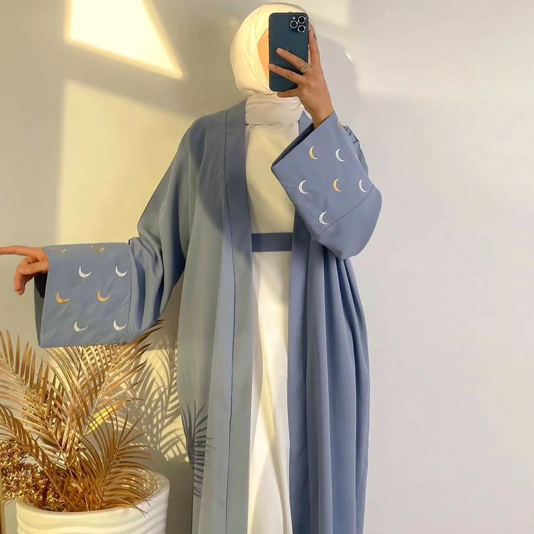2024 nouveau Style Nida lune broderie Cardigan EID modeste Abaya dubaï Style femmes robe musulmane vêtements islamiques avant ouvert Abaya