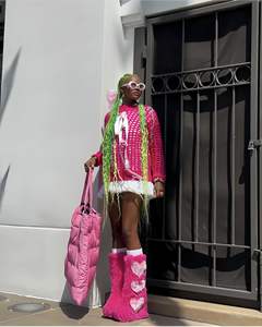 Custom Winter Y 2K Heart Love Dij Hoge Pluizige Laarzen Dames Harige Faux Fox Fur Warme Schoenen Meisjes Pluche Knie Hoge Bont Snowboots - Product Image 3