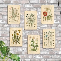 Juego de Letreros Metálicos Botánicos, Decoración de Pared Retro con Flores y Plantas para Jardín o Casa de Campo
