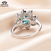 EMEJEWE Bague Halo de Luxe Personnalisée en Moissanite Ronde Paraiba 1-3 carats, en Argent Sterling S925, pour Femme, Fiançailles, Mariage, Soirée