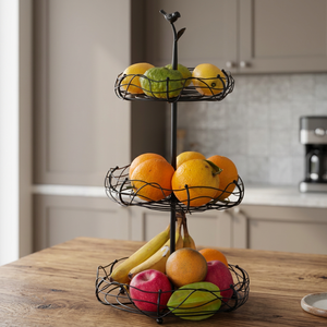 Durable Modern Eco-Friendly Iron Wire Fruit <b>Basket</b> <b>Stand</b> for Kitchen & Dining Table Open Storage Organizer - Product Image 4