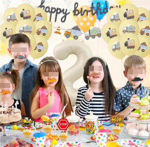 Fournitures pour fête d'anniversaire <span class=keywords><strong>de</strong></span> 2 ans : Bannières Joyeux Anniversaire, <span class=keywords><strong>Guirlande</strong></span> Camion Minier, Ballons Imprimés Beige, Décorations <span class=keywords><strong>de</strong></span> Cupcakes sur le Thème <span class=keywords><strong>de</strong></span> la Construction, Cadeaux - Product Image 3