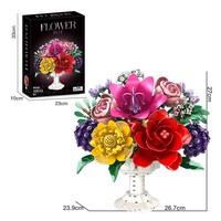 Blok Bangunan MOC DIY Buket Puzzle Kreatif Dekoratif Tema Alam Hewan Plastik ABS Set 1000 Potong