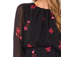 Robe Courte Fleurie à Manches Longues et Volants pour Femme, Col Rond, Taille Élastique en Satin, Respirante, Idéale pour les Sorties Quotidiennes, les Fêtes et le Shopping