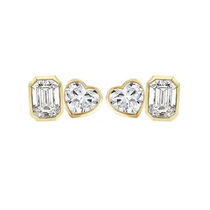 Pendientes de tuerca de corazón de plata 925 con diamantes, joyería fina para mujer, pendientes brillantes de pera baguette