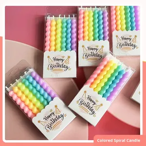 Fileté Romantique <span class=keywords><strong>Rencontre</strong></span> Anniversaire Spirale Bougie Coloré Paraffine Cire pour Fête Atmosphère Décoration Fournitures Gâteau Topping - Product Image 2