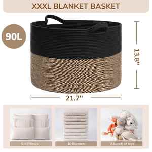 <b>Large</b> <b>Storage</b> <b>Baskets</b> for Organizing, 21.7 X 13.8 Living Room Dog Toy Bin Cotton Woven Laundry <b>Basket</b> for Dirty Clothes Pillows - Product Image 3