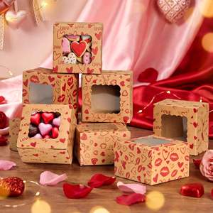 Boîtes à biscuits en kraft avec fenêtre en forme de cœur pour la Saint-Valentin, contenants pour cupcakes, pour bonbons, pâtisseries, emballages, fournitures pour fêtes de mariage - Product Image 1