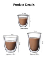 Taza de Vidrio de Doble Pared de Borosilicato Resistente al Calor, Taza Aislada para Café, Té, Espresso, Latte, Bebidas Frías y Calientes