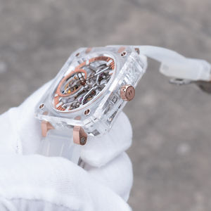 Montre automatique de luxe OBLVLO pour homme, cadran squelette sport, 24 mm, transparente, carrée, analogique, verre saphir, ajourée, tendance - Product Image 2