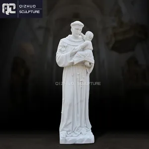 Estatua de San <span class=keywords><strong>Antonio</strong></span> De Pauda <span class=keywords><strong>Luz</strong></span> De Noche de mármol hecha a mano de tamaño real para Iglesia - Product Image 1