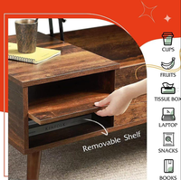 Table basse relevable rustique moderne avec rangement et étagères ouvertes, meuble de salon en bois, vente en gros pour appartement et hôtel