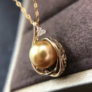 珍珠首饰玫瑰金色原创淡水珍珠8- 9mm真钻石项链