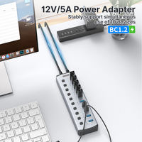 10 Port USB Charging dan Data Hub BC1.2 High Speed USB 3.0 Powered Hub dengan Adaptor