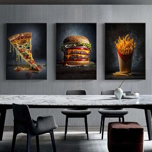 Arte de pared de lienzo Art Deco para cocina restaurante decoración del hogar deliciosa comida callejera-<span class=keywords><strong>Pizza</strong></span> hamburguesa perro caliente helado Naturaleza muerta - Product Image 1
