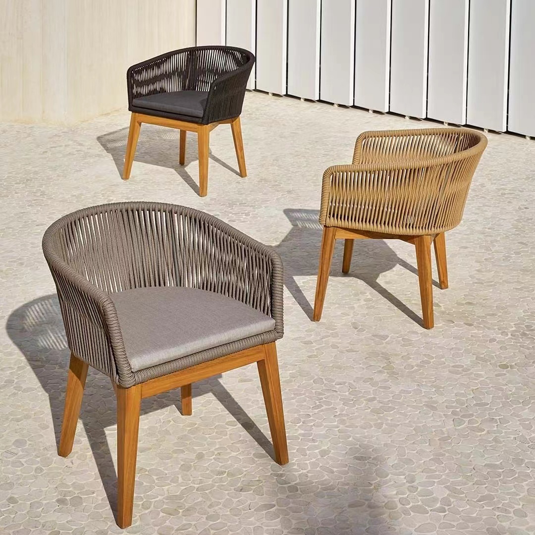 Custom garden set handcrafted new design teak wooden rope outdoor dining chair
