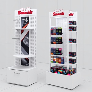 Meubles de boutique de détail <span class=keywords><strong>bas</strong></span> en métal personnalisés Pop up panneau perforé chaussettes de sol présentoirs avec crochets pour vêtements supermarché - Product Image 1