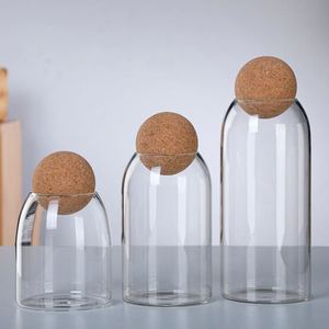 Pot en verre transparent rond de 500 ml, 800 ml, 1100 ml, récipient de stockage alimentaire avec couvercle en liège naturel, pot de stockage pour épices, grains de café, cuisine - Product Image 4