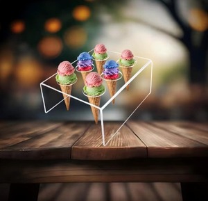Soporte de exhibición de cono de helado de acrílico redondo de 6 agujeros de primera calidad con pantalla elegante esencial transparente para heladería y cafetería, - Product Image 4