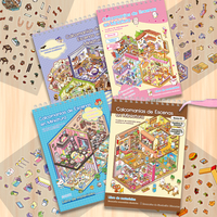Buku Stiker Miniatur Kustom, Dapat Dipasang Ulang, Buku Stiker Adegan Mainan untuk Melatih Imajinasi Anak
