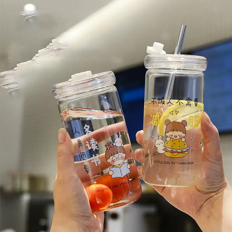 Tazza regalo con logo personalizzato tazza da tè al latte a doppio uso creatività per studenti bottiglia d'acqua in vetro trasparente con cannuccia